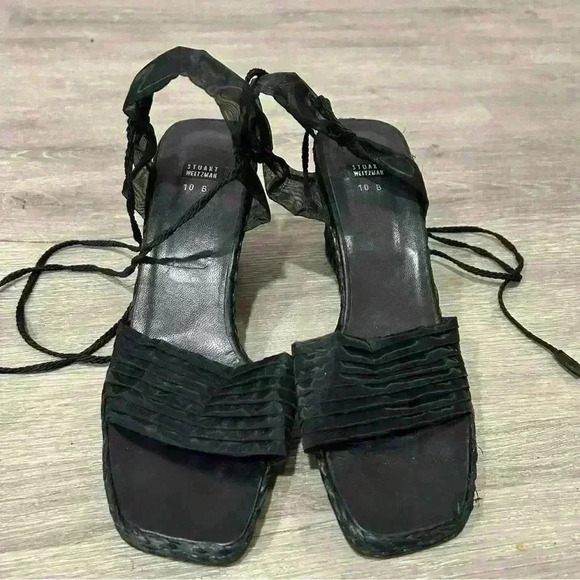 Stuart Weitzman Vintage Black Espadrilles Black Heel Wedges Women’s Size 10 - Picture 5 of 10